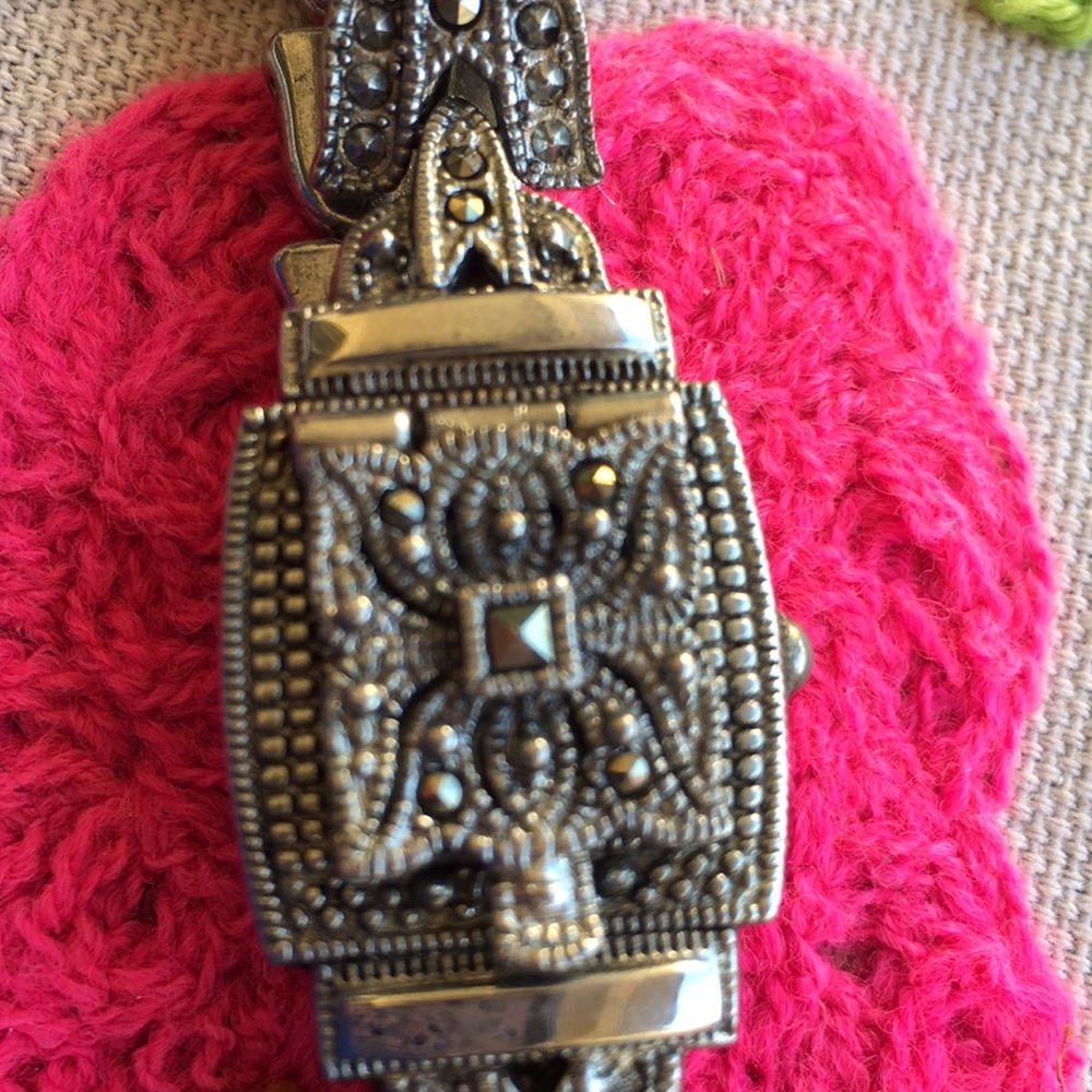 Art deco Hematite  ornate silver tone, Kristine Ladies watch watch